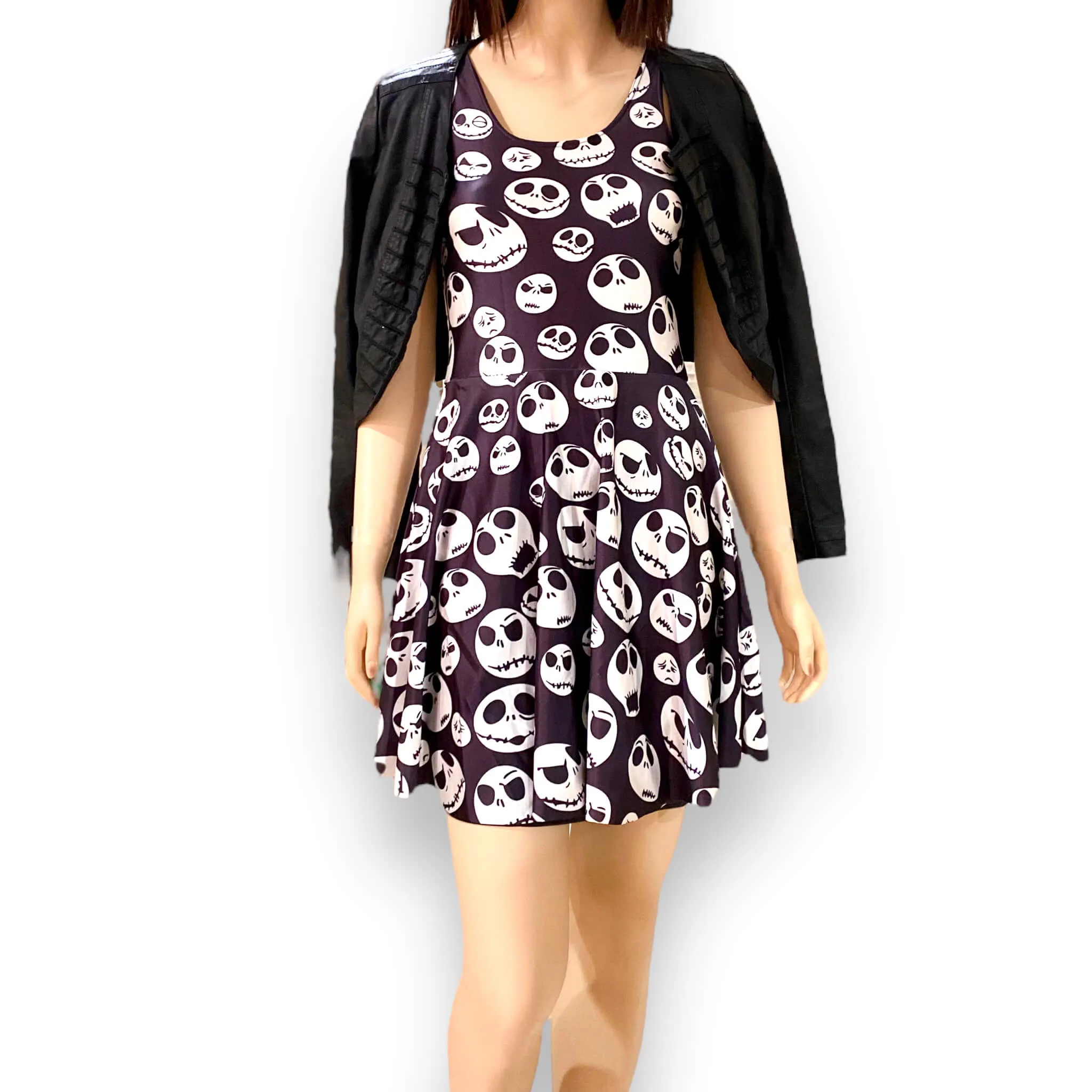 Black Sleeveless White Skulls Mini Dress