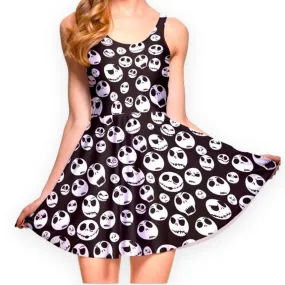 Black Sleeveless White Skulls Mini Dress