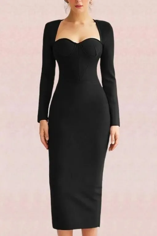 Blanche Long Sleeve Bandage Midi Dress - Classic Black