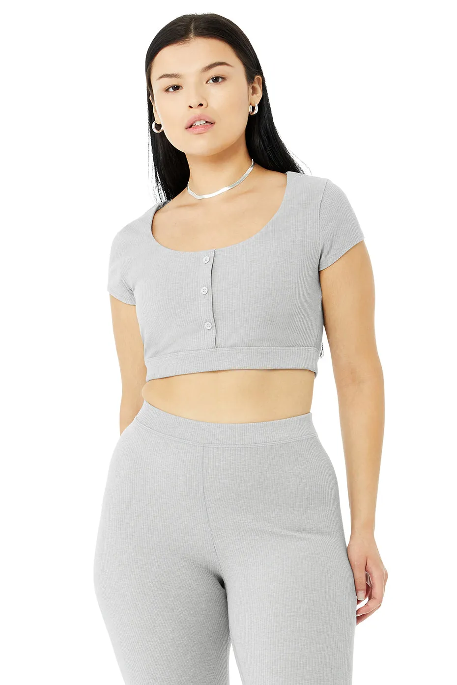 Blissful Henley Bra Top - Athletic Heather Grey