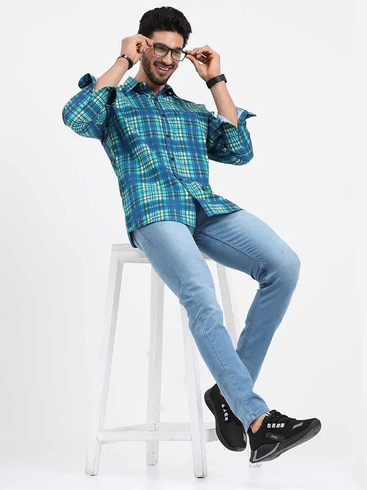 Blue Green Checks Printed Full Sleeve Shirt