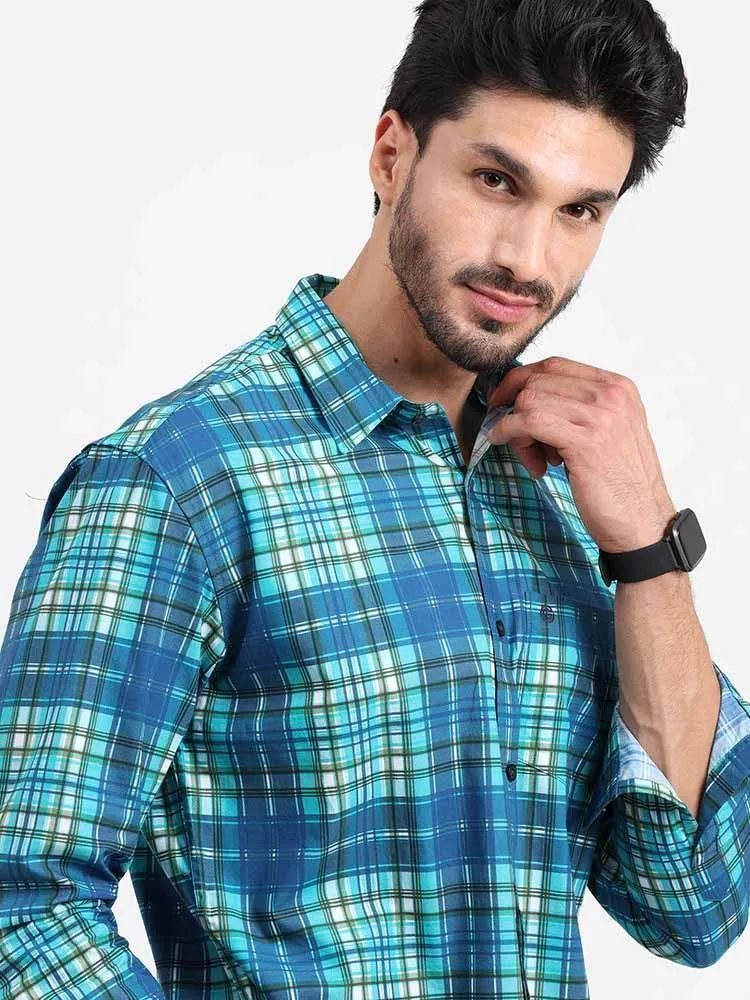 Blue Green Checks Printed Full Sleeve Shirt