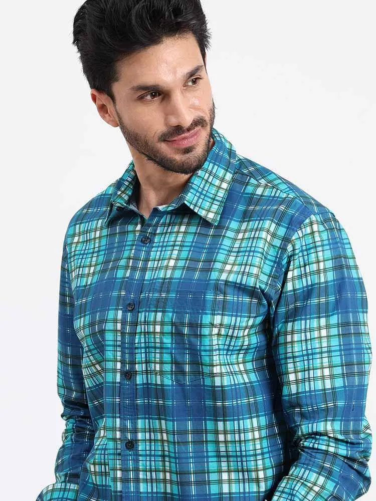 Blue Green Checks Printed Full Sleeve Shirt