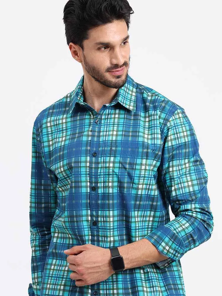 Blue Green Checks Printed Full Sleeve Shirt