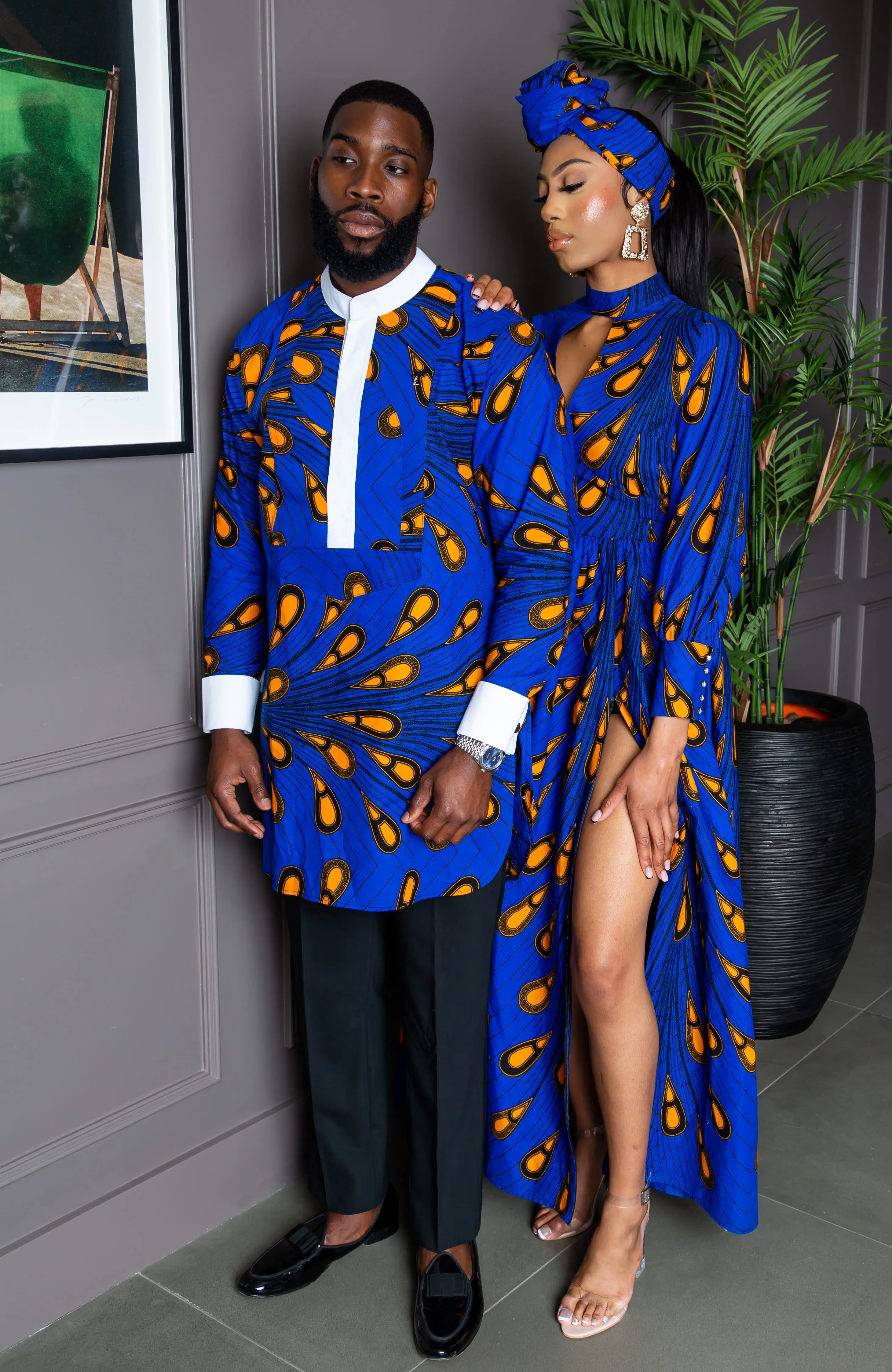 Blue Long Sleeve African Maxi Dress | African Party Dress - ELLA