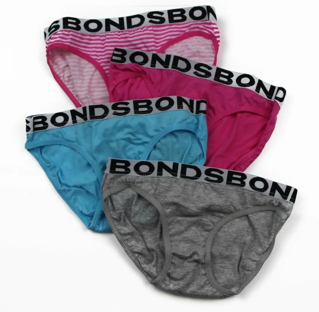 Bonds Girls 4 Pairs Underwear Kids Briefs Undies - Assorted