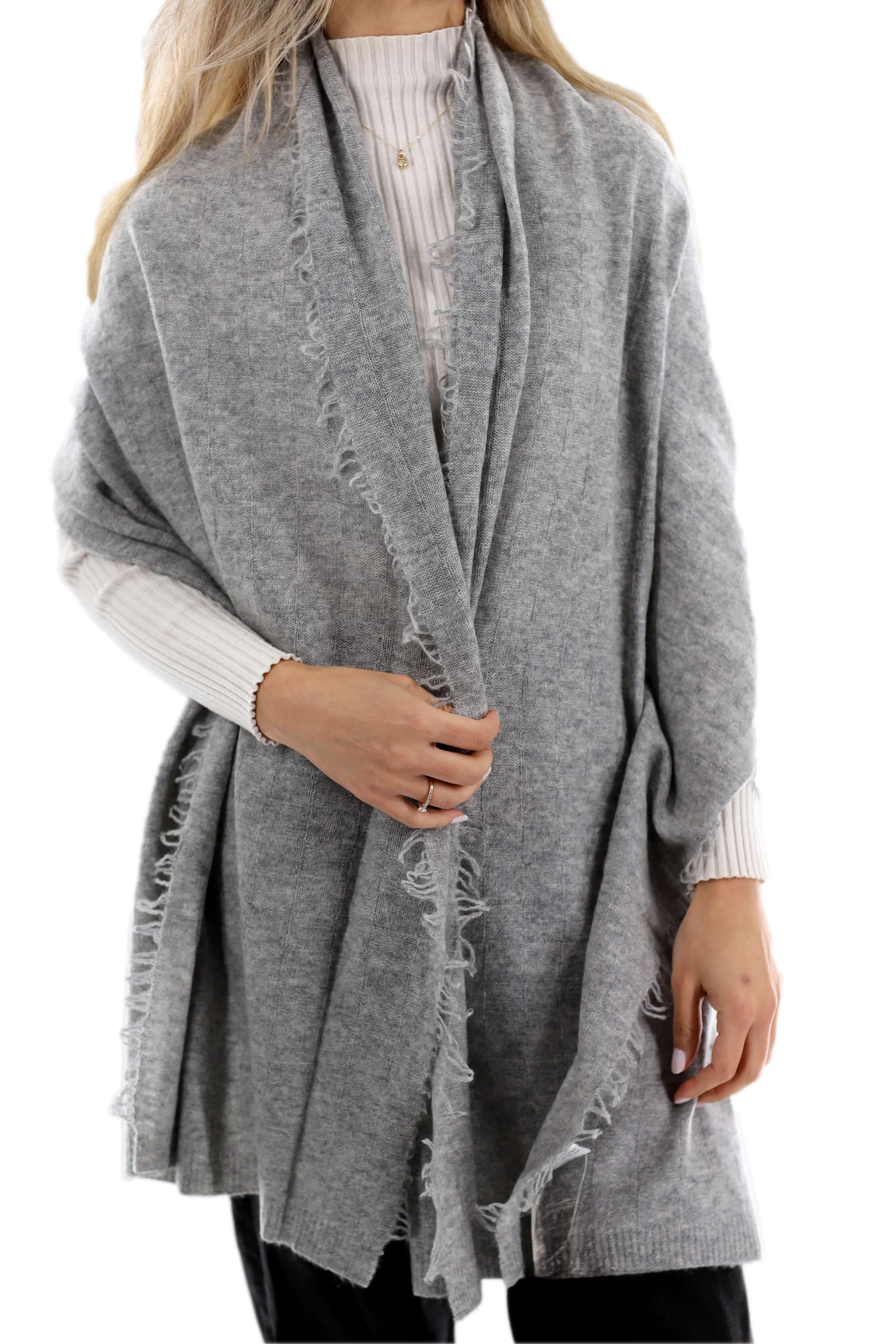 Box Knit Cashmere Blend Scarf - Grey