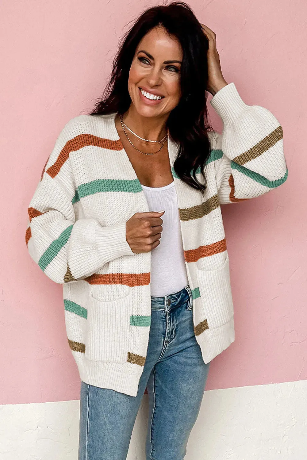 Brailee Pocketed Stripe Sweater Cardigan