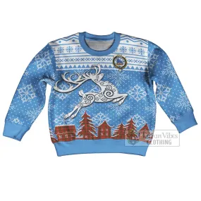 Bruce Clan Christmas Kid Ugly Sweater with Tartan and Celtic Reindeer Style