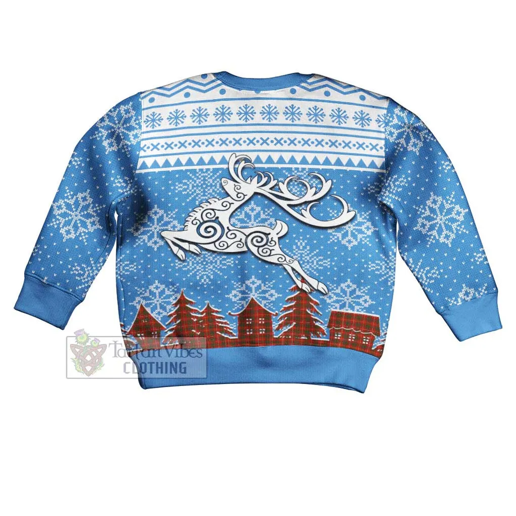 Bruce Clan Christmas Kid Ugly Sweater with Tartan and Celtic Reindeer Style