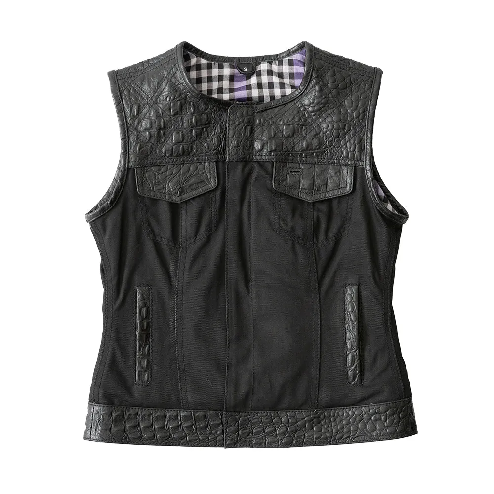 Carter - Women's Club Style Leather/Canvas Vest - Limited Edition