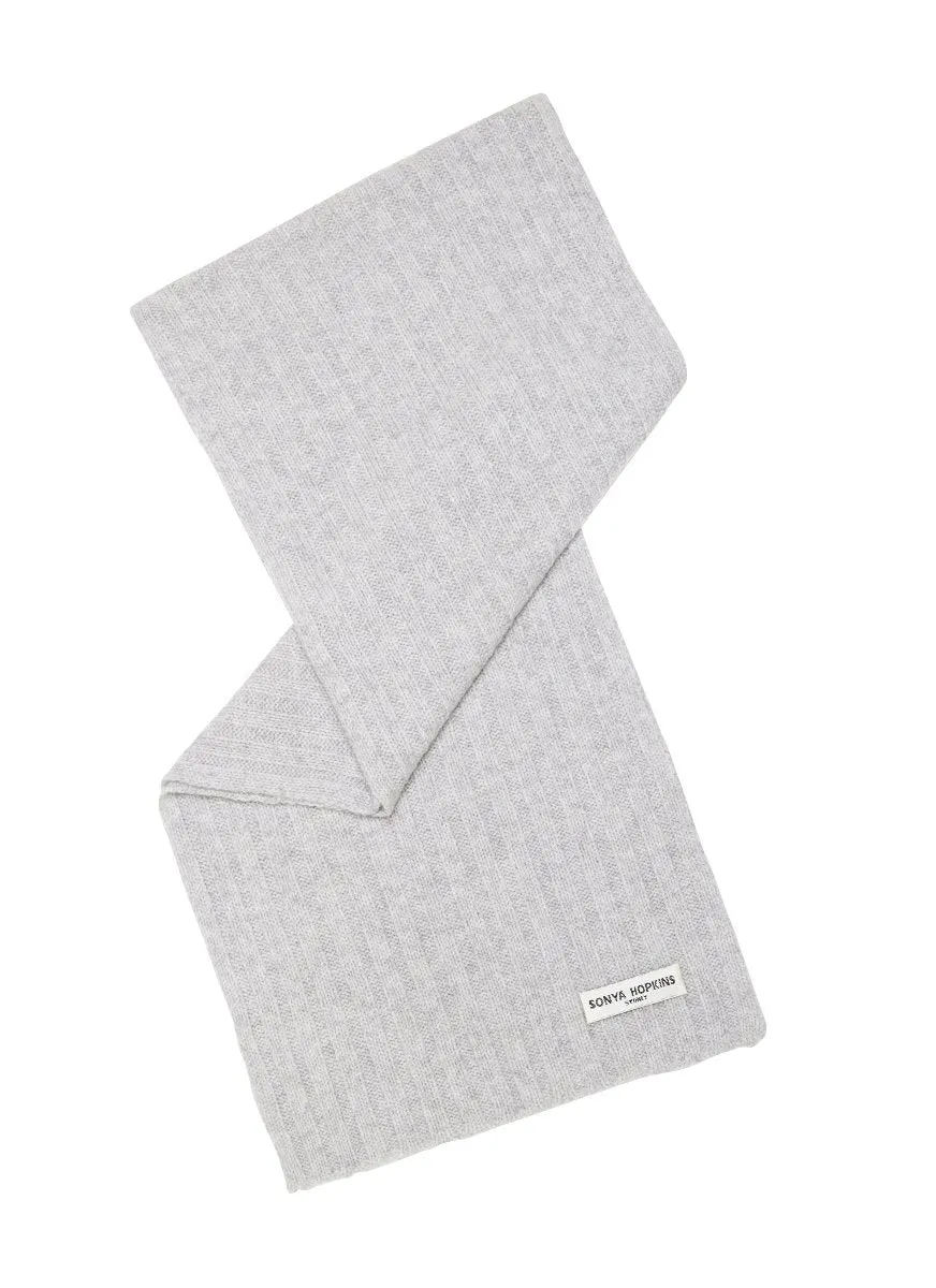 Cashmere Alex Rib Scarf in Pale Marle Grey