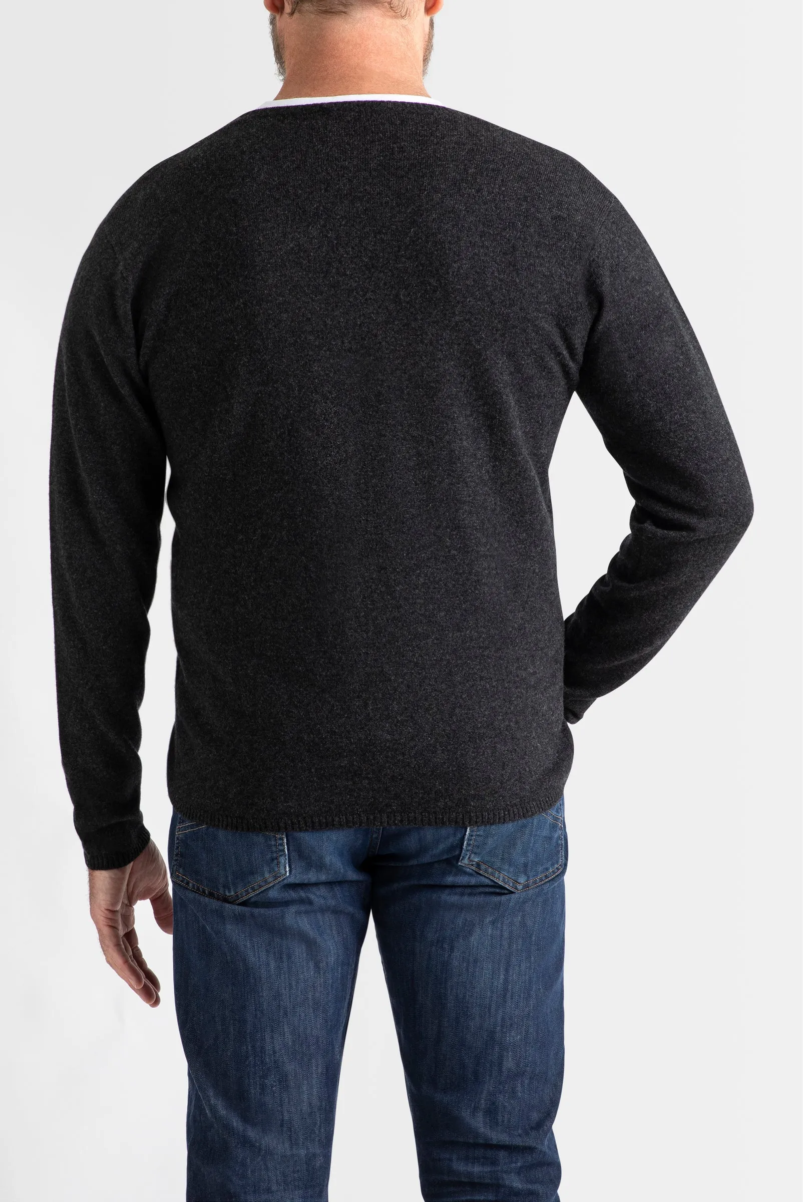 Cashmere Mens V-Neck in Dark Charcoal Marle