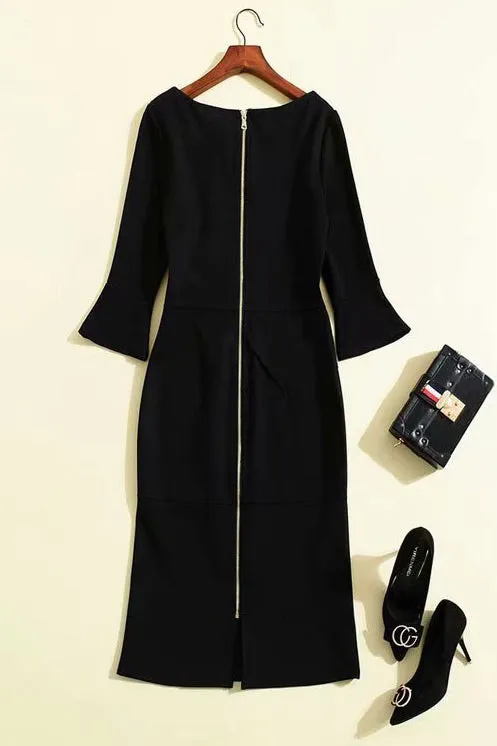 Celebrity Inspired Black Midi Half Sleeves Dress