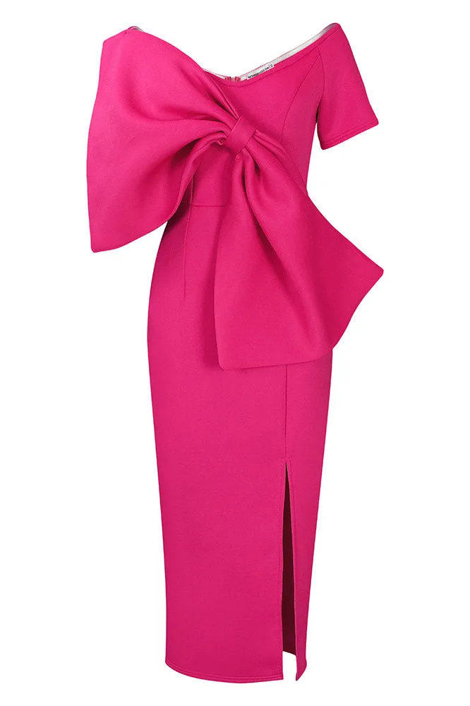 Celebrity Inspired Fuchsia Formal Party Dress With A Bow