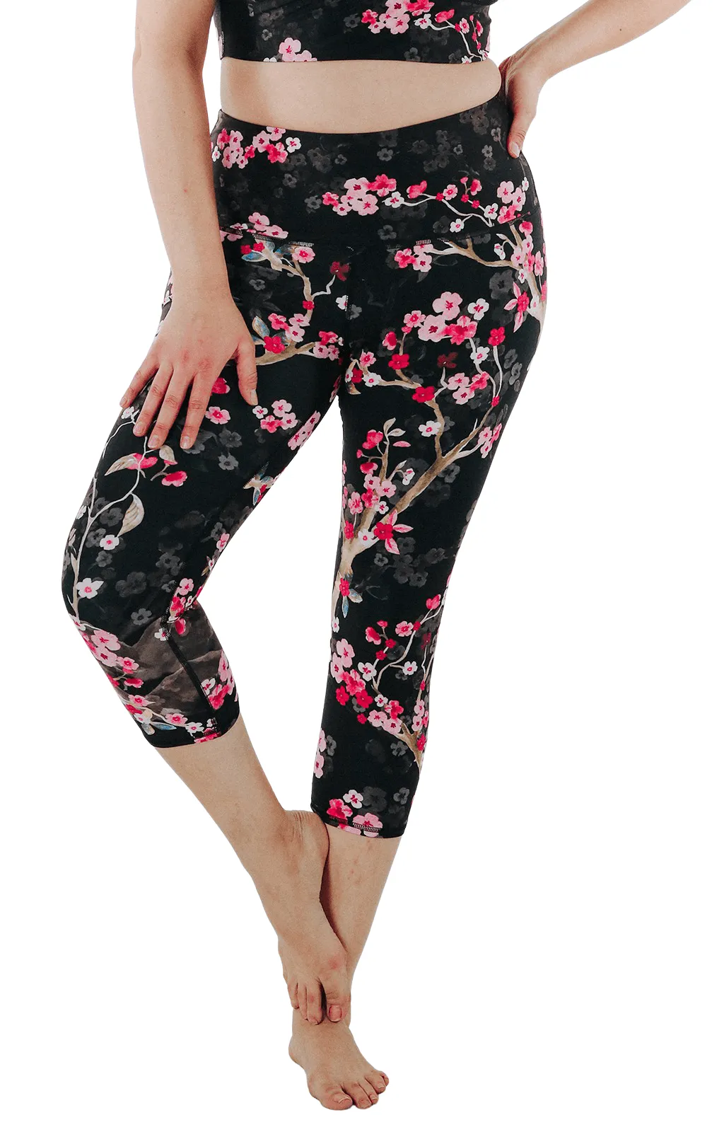 Cherry Bloomin Printed Yoga Crops