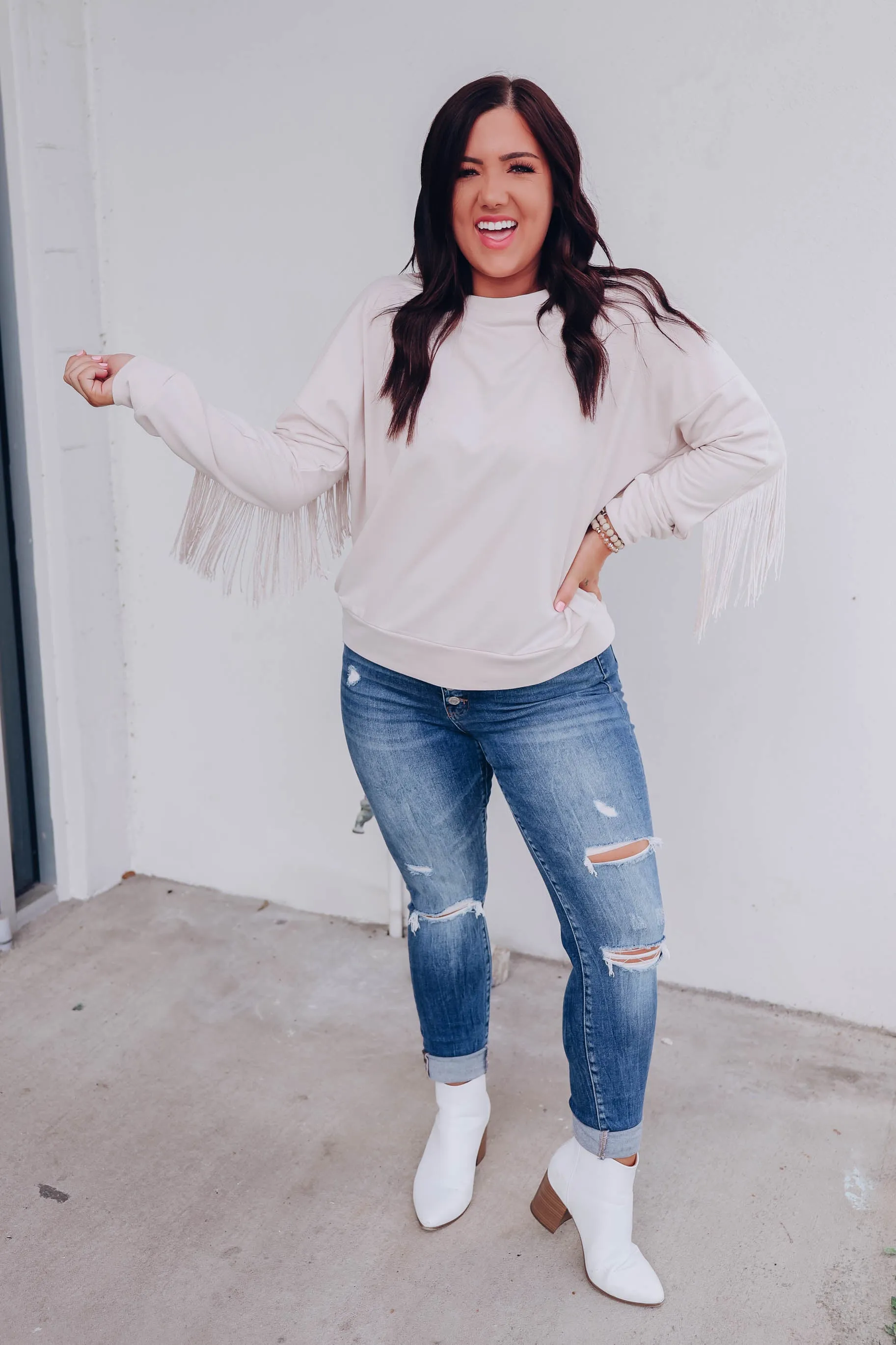 Cheyenne Tassel Fringe Pullover - Beige