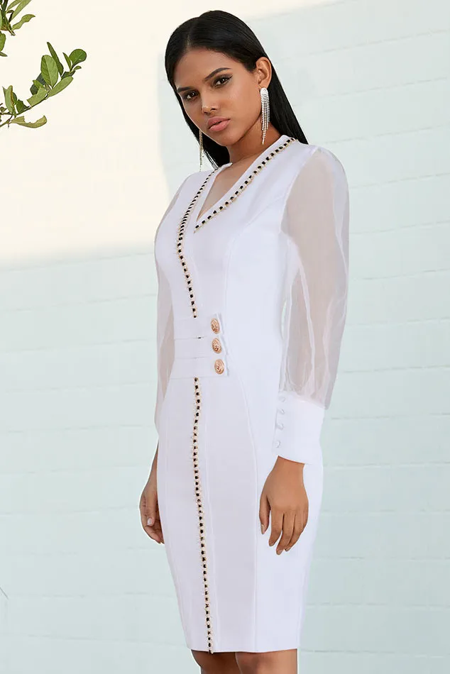 Chic White Long Sleeve Party Homecoming Dress