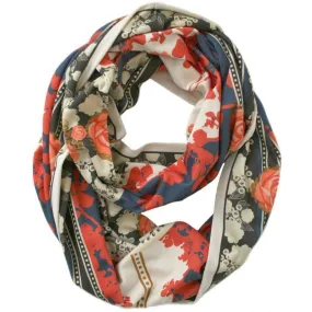 Circle Scarf / Red & Blue / Floral Print / Unisex