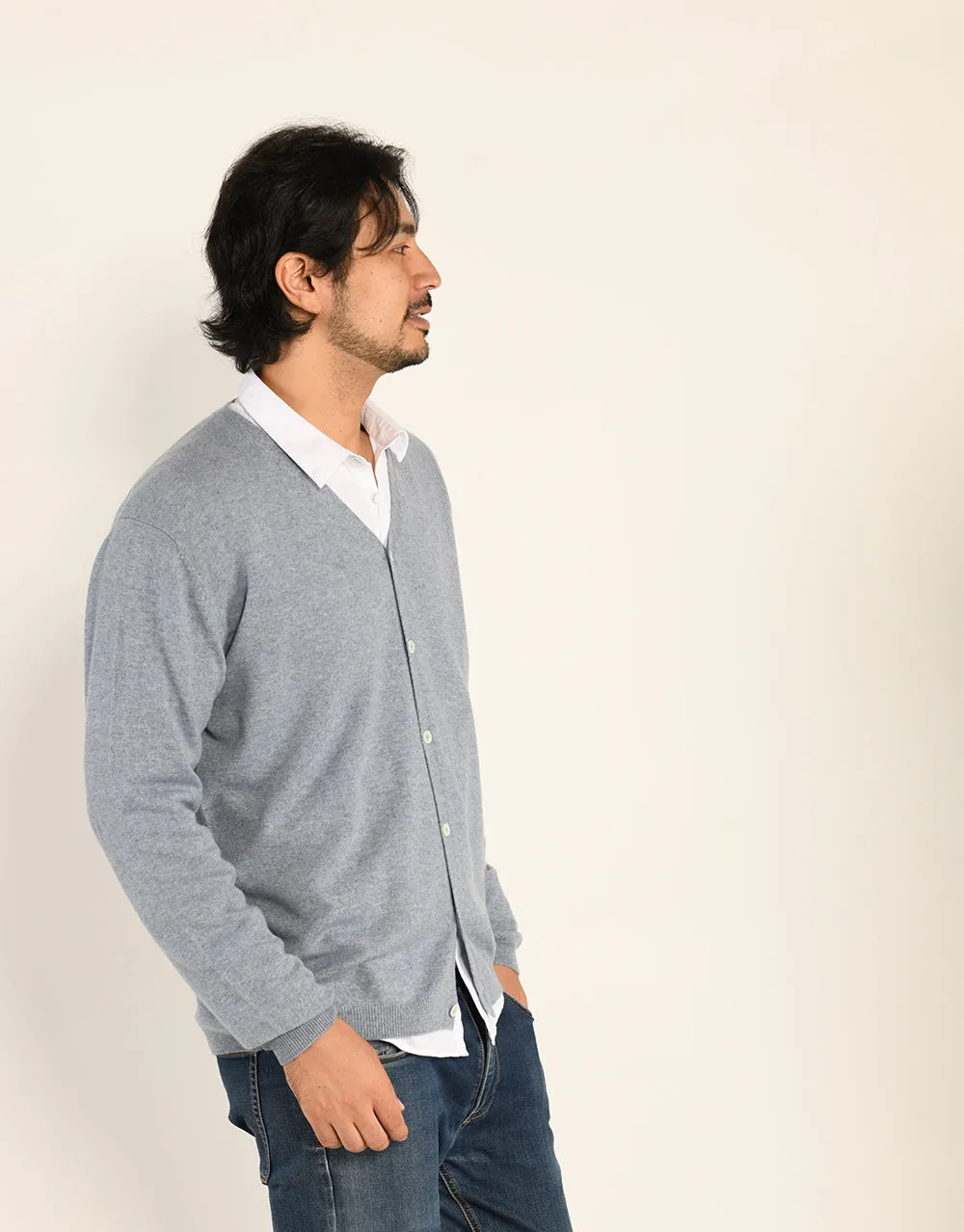 Classic Men's Cardigan in Grey Marl