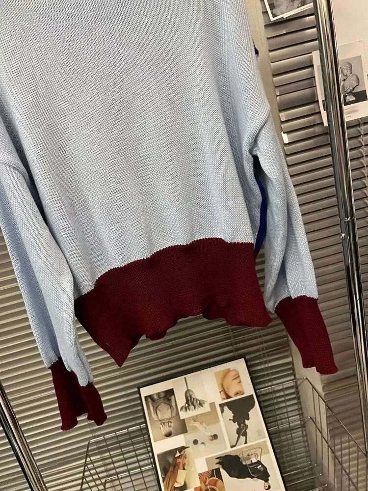 Colorblock Casual Knitting Sweaters For Women Turtleneck Long Sleeve Loose Streetwear Sweater Female Fashion