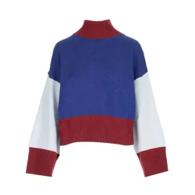 Colorblock Casual Knitting Sweaters For Women Turtleneck Long Sleeve Loose Streetwear Sweater Female Fashion