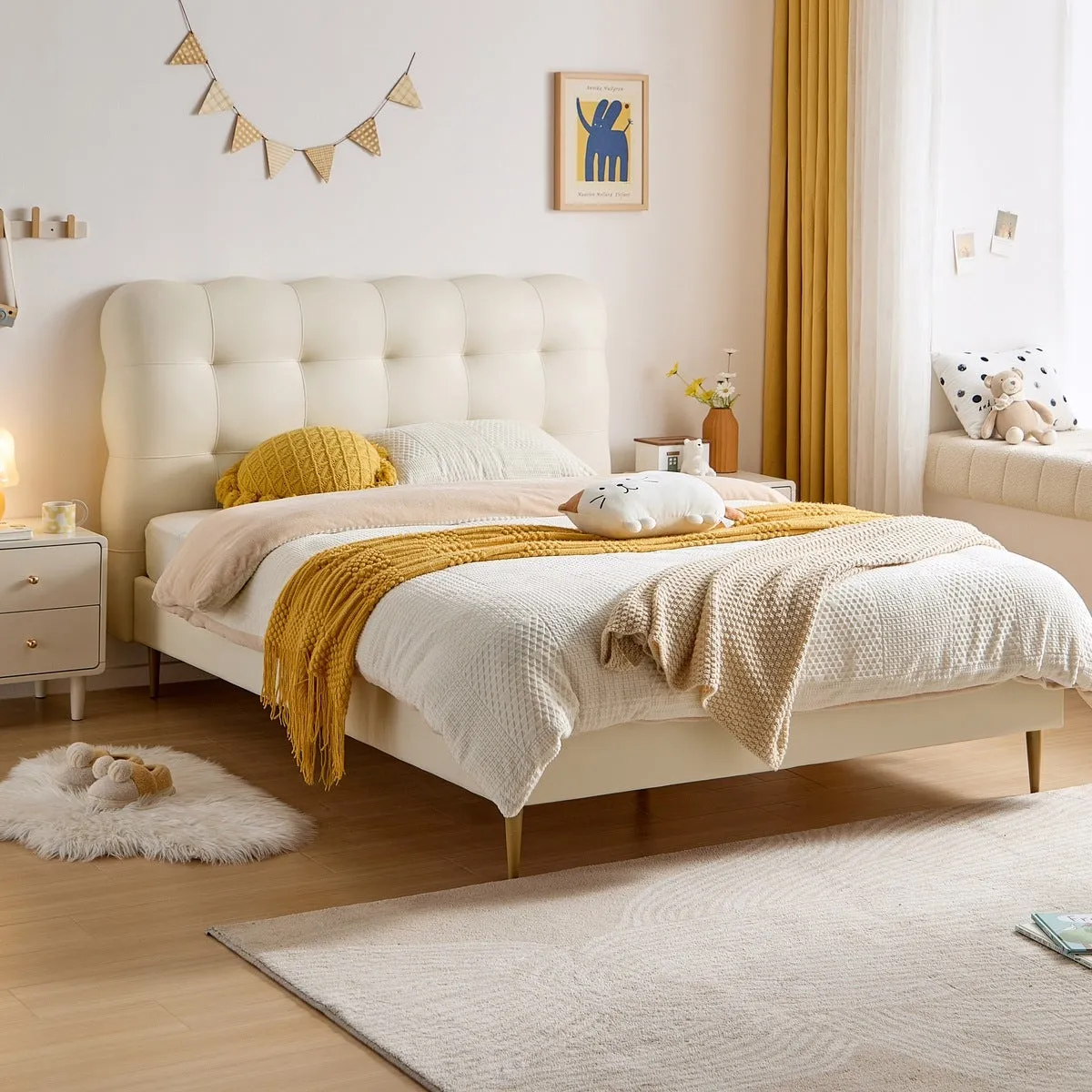 Cream Bubble Bed and Mattress for Children