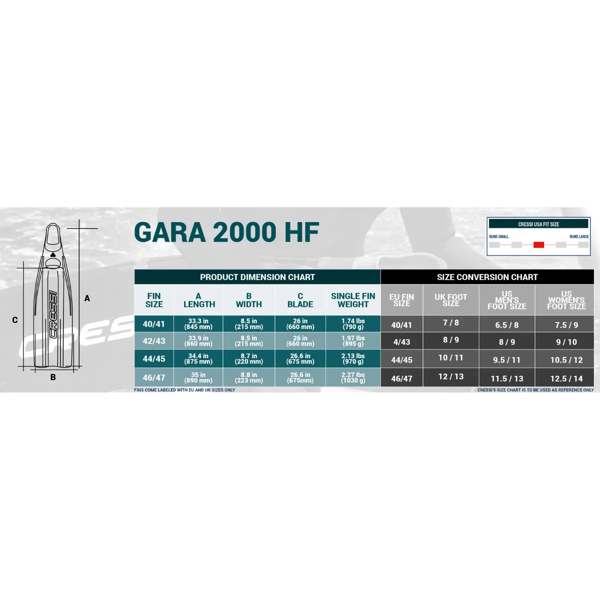 Cressi Gara 2000 HF Full Foot Fins