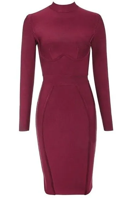 Dee Long Sleeve Bandage Dress - Red Wine