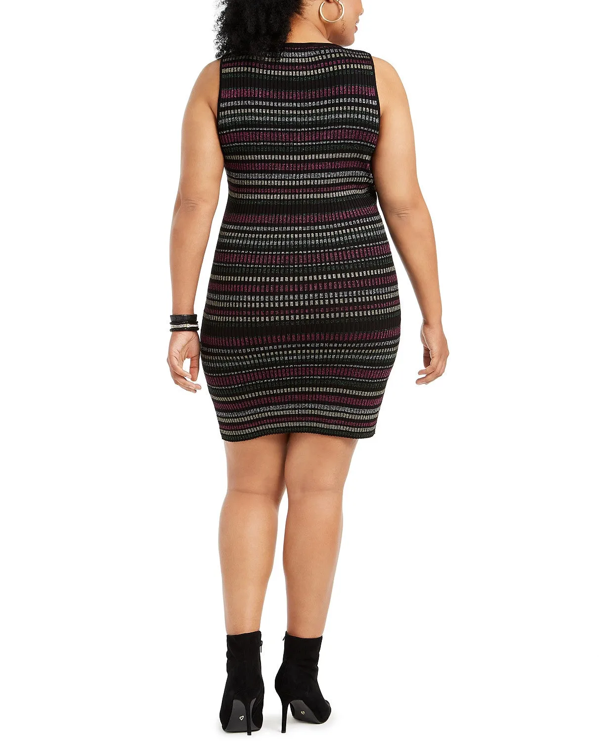 Derek Heart Women's Trendy Plus Size Metallic-Stripe Bodycon Dress Black Size 1X