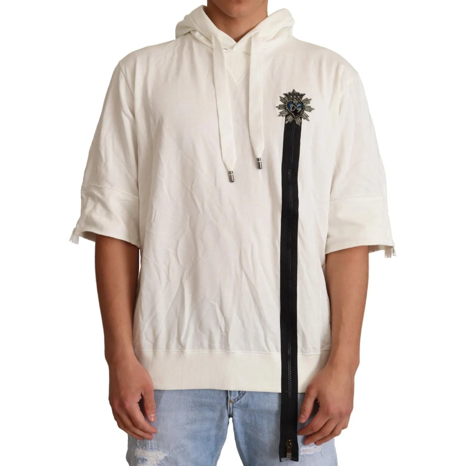 Dolce & Gabbana Exquisite Off-White Cotton Hooded Sweater