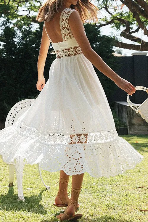 Elevated Sweetie White Lace Sleeveless Maxi Dress