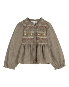 Emile et Ida Mottled Brown Smocked Blouse