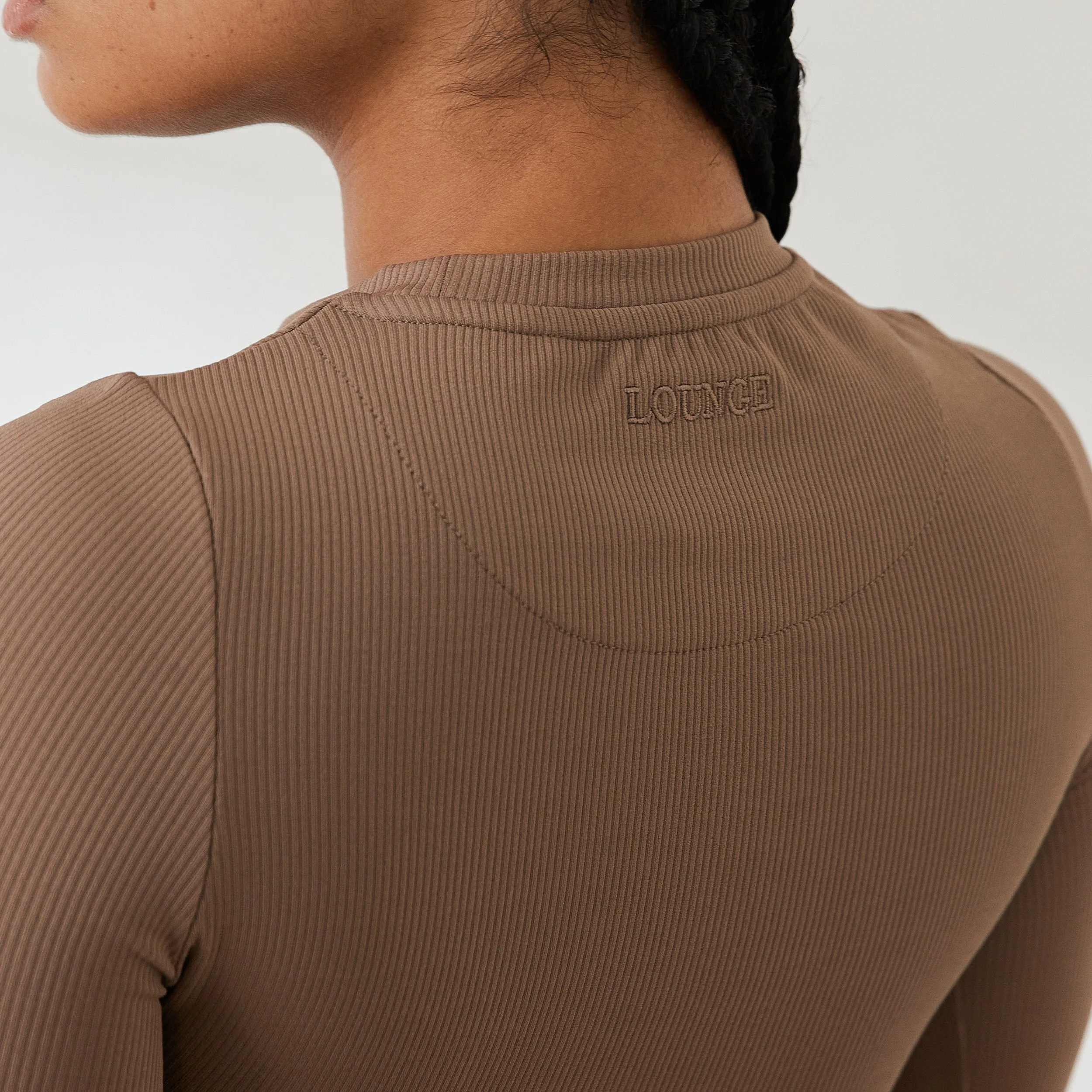 Essential Ribbed Long Sleeve Top - Coffee