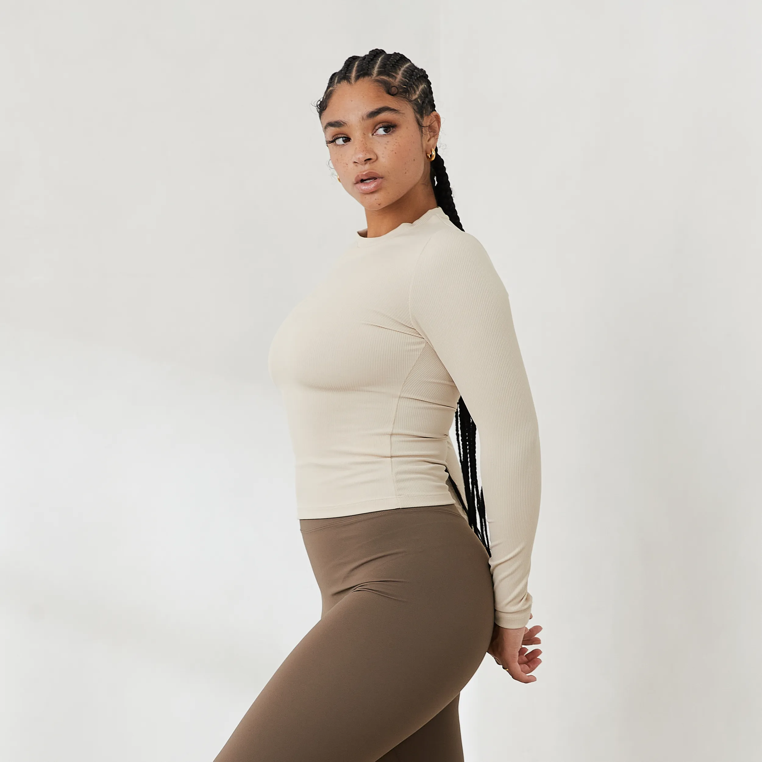 Essential Ribbed Long Sleeve Top - Cream