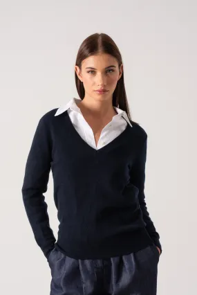 Essenza V-Neck 100% Cashmere Sweater Navy