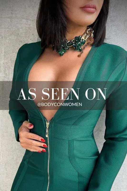 Eva Long Sleeve Bandage Mini Dress - Emerald Green