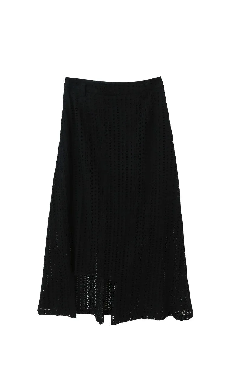 Eyelet Maxi Skirt in black by See U Soon