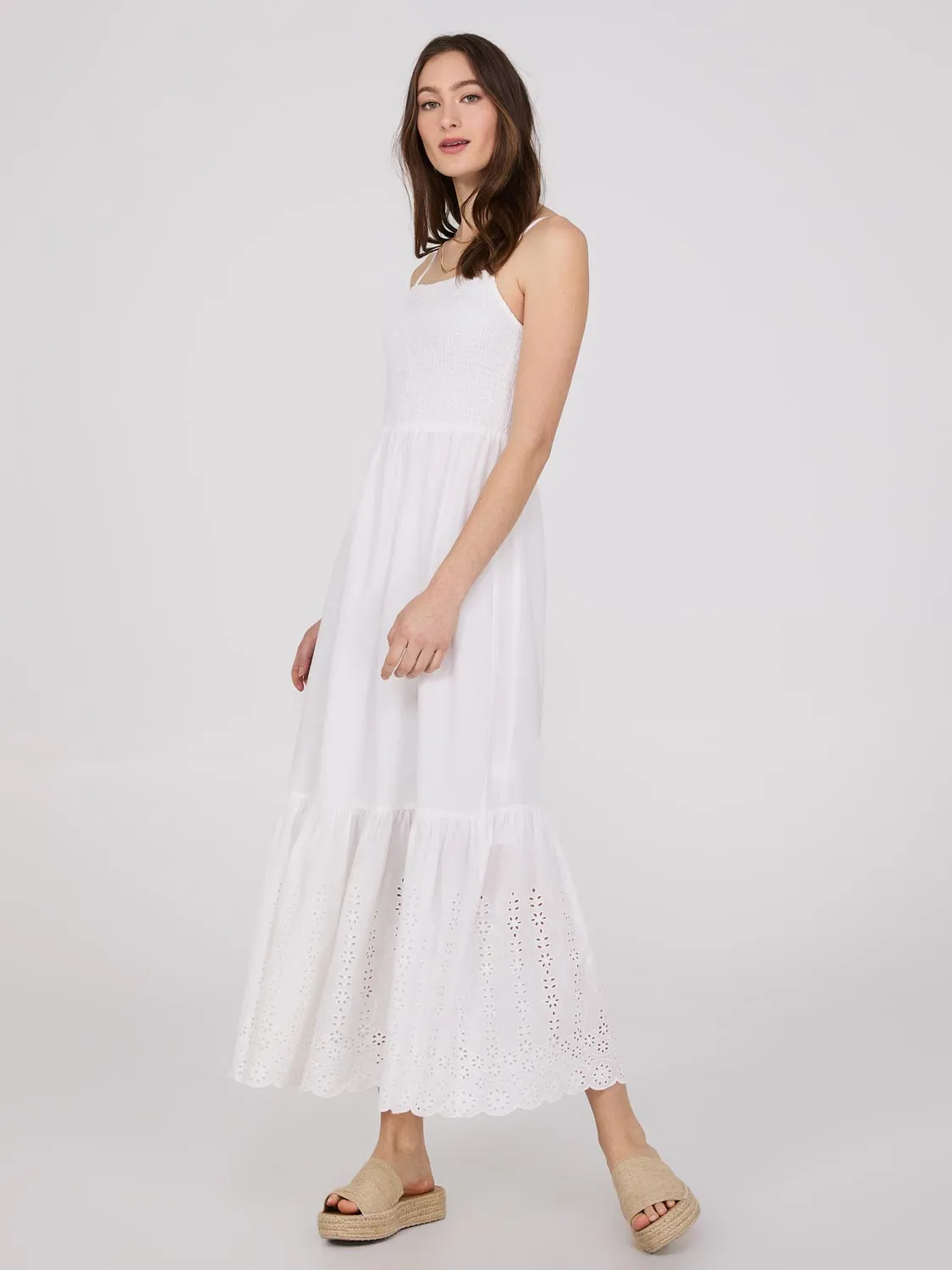 Eyelet Tiered Spaghetti Strap Maxi Dress