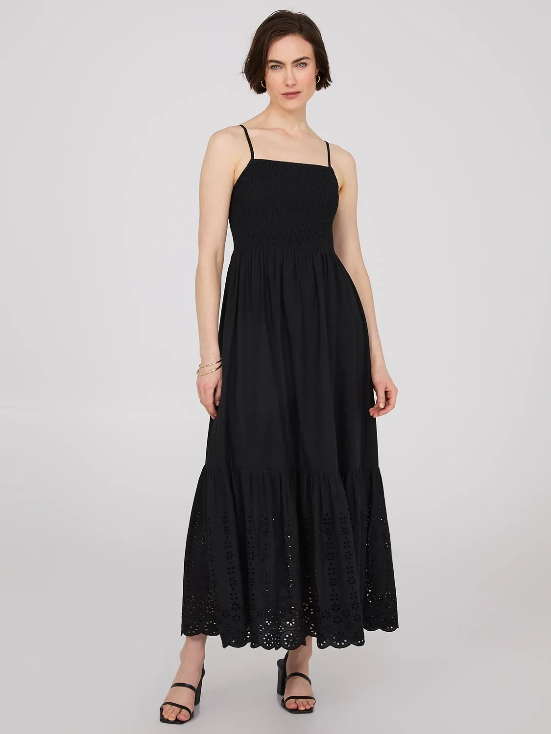 Eyelet Tiered Spaghetti Strap Maxi Dress