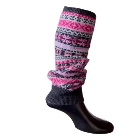 Fair Isle Knit Lambswool Leg Warmers - Lush Pink