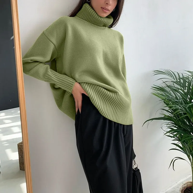 Fashionkova  Winter Turtleneck Solid Sweater Women Korean Basic Thick Warm Knitted Pullover Autumn 2022 Soft Loose Streetwear Female Top