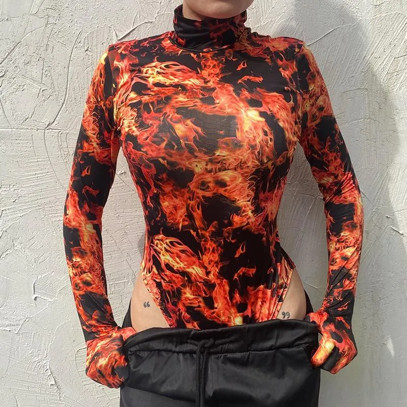 Flaming Turtleneck Bodysuit