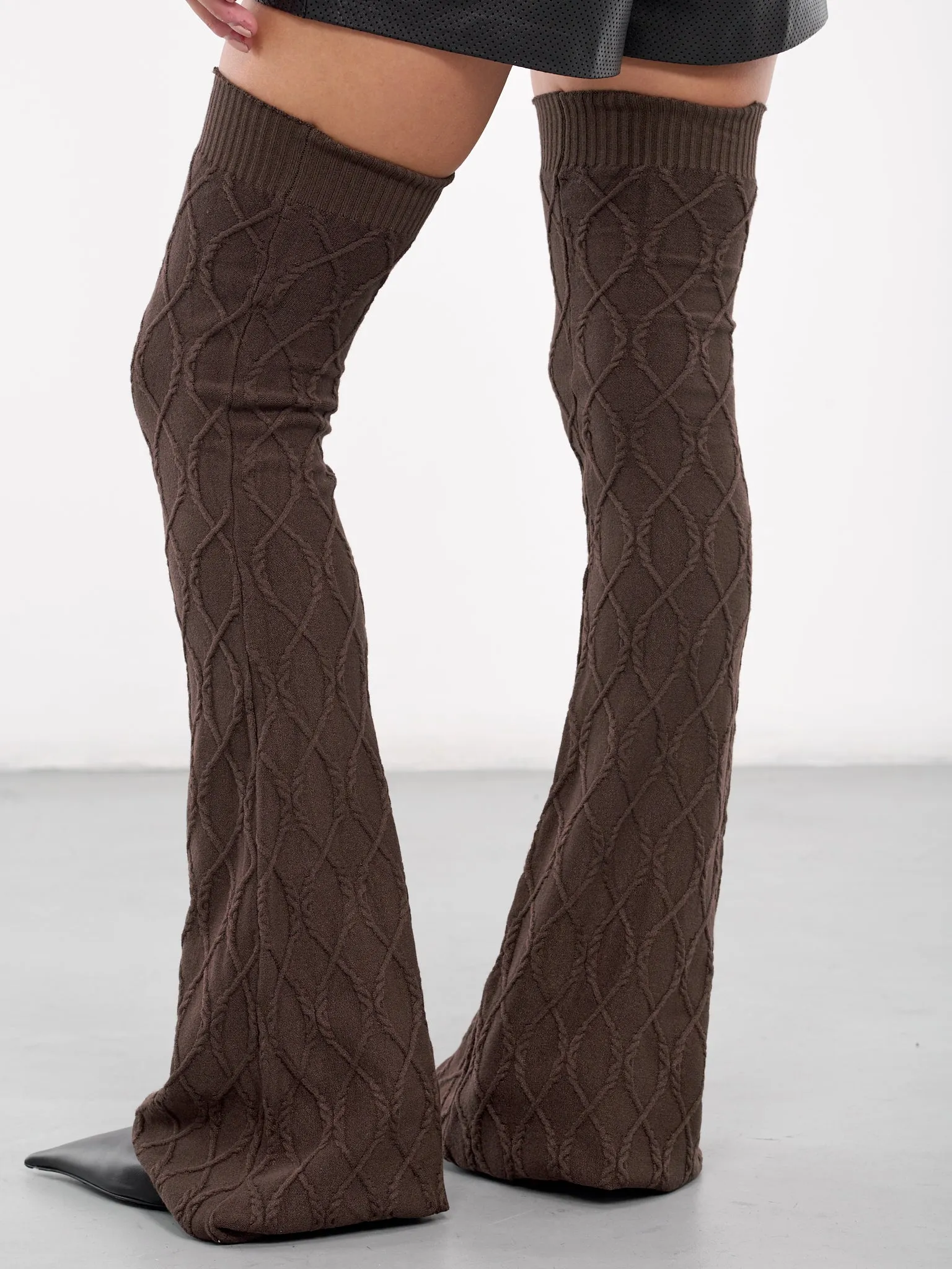 Flared Knit Leg Warmers (923-933-BROWN)