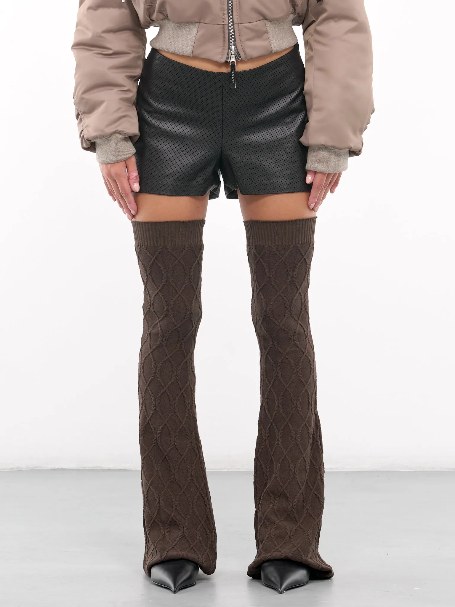 Flared Knit Leg Warmers (923-933-BROWN)