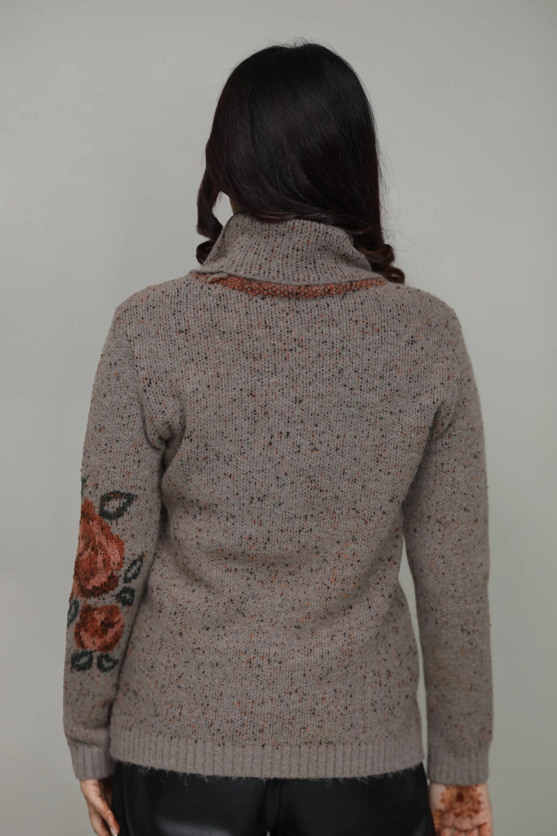 Floral Woolen Cowl Neck Sweater