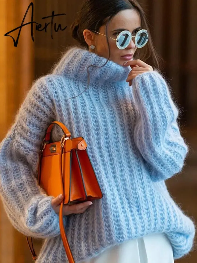 Fluffy Turtleneck Women Sweater Tops Knitted Casual Warm Fashion Sweaters Female Lady Soft Long Sleeve Pullover Streetwear