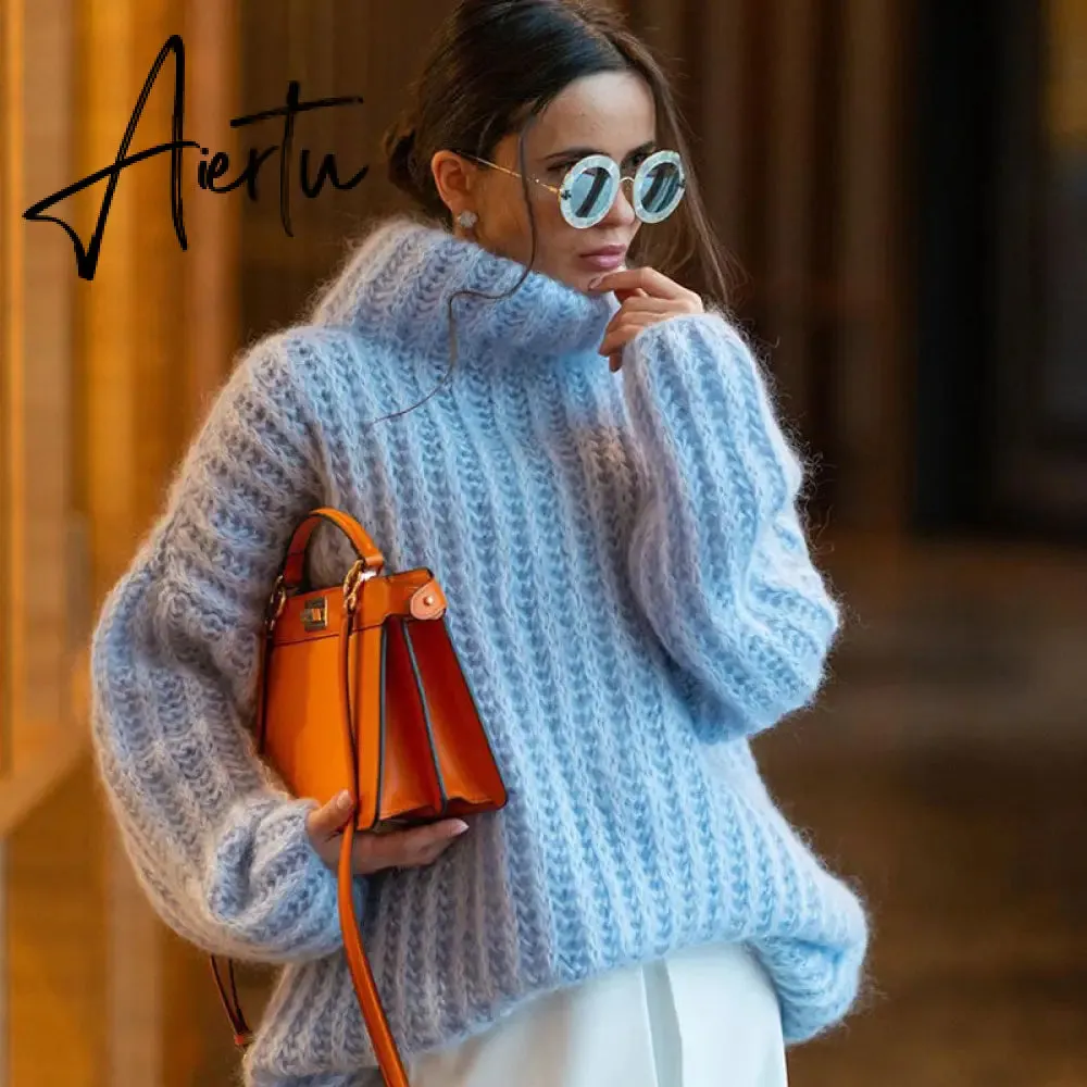 Fluffy Turtleneck Women Sweater Tops Knitted Casual Warm Fashion Sweaters Female Lady Soft Long Sleeve Pullover Streetwear