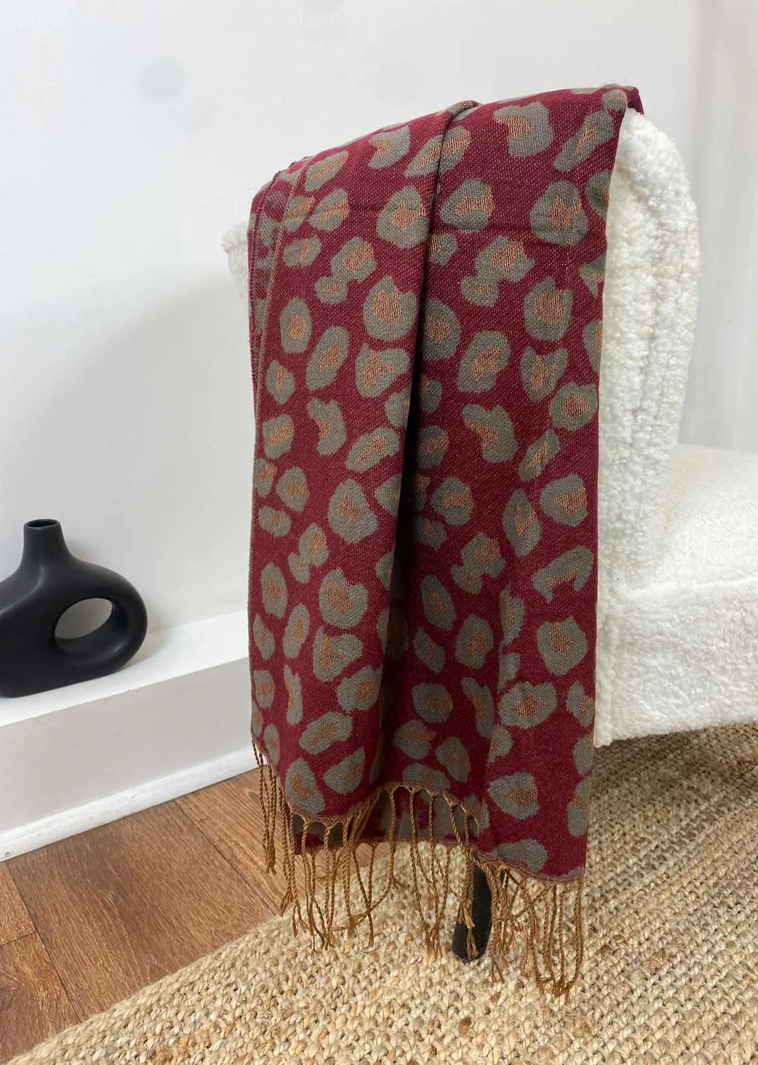 Gigi Leopard Scarf in Burgundy