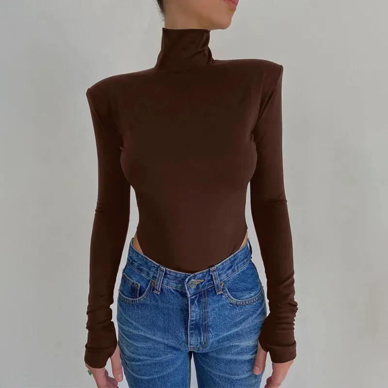 Girlary New Sexy Backless Bodysuits Cotton Women Turtleneck Long Sleeve Rompers Female Black Casual Body Tops Streetwear